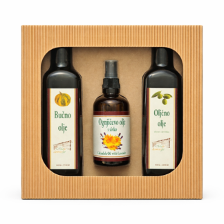 Darilni paket oljčno in bučno olje s šentjanževim ali ognjičevim oljem